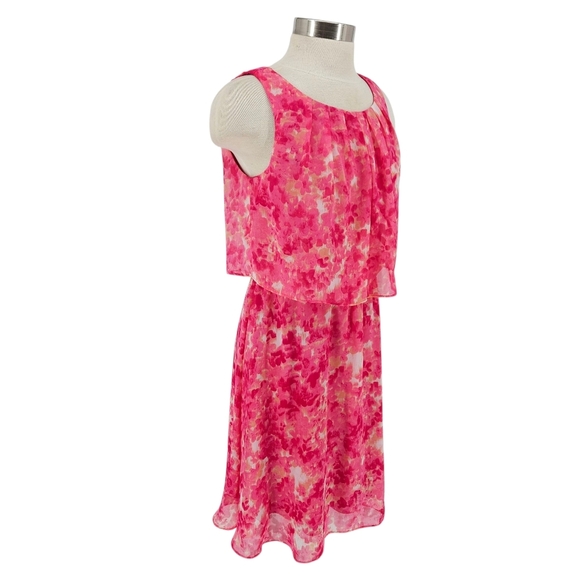 Calvin Klein Tiered Fit Flare Dress Pink Tie Dye Sleeveless Pleated Neck 10 - Picture 4 of 6